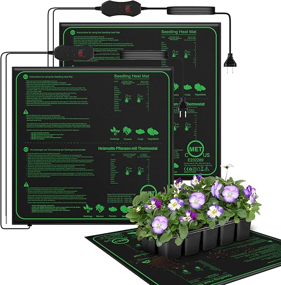 Mojimdo 70W Heating Mat Plants with Thermostat - Quick Heating, Fire Protection, Heat Mat for Germination and Temperature Regulation, Ideal for Seedlings, Pets and Reptiles-50 * 50cm(2 Pack)