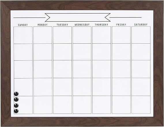 DesignOvation Beatrice Framed Magnetic Dry Erase Monthly Calendar, 23x29, Walnut Brown