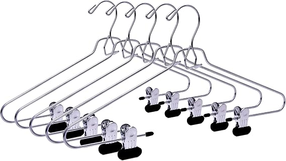 6 Quality Add-On Skirt Blouse Hanger Heavy-Duty Add-On Skirt Hangers with Clips, Multi Stackable Add on Hangers, Adjustable Wide Clip Pants Hanger, Chrome (Skirt Hanger - Wide Clips, 6)