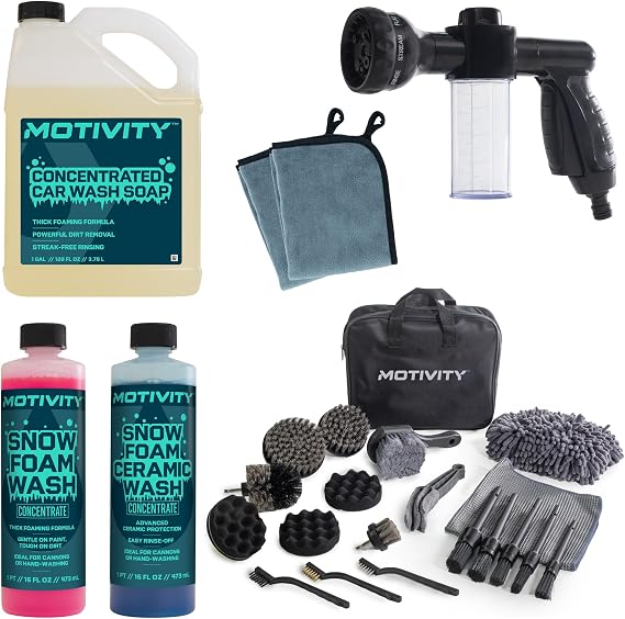 Ultimate Car Wash & Detailing Kit - Includes Car Wash Soap, Snow Foam & Ceramic Washes, Spray Nozzle, 21-Piece Detailing Kit, and 2 Microfiber Cleaning Cloths