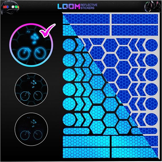 LOOM Reflective Stickers for Bikes & Helmets | 67pc Brilliant, Blue | High-intensity German ORAFOL film for long-range headlight visibility, with durable adhesive for bikes, helmets and gear