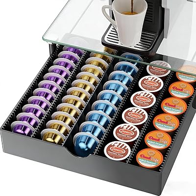 gianotter Crystal Tempered Glass Vertuo Pod Holder Drawer, Compatible with Nespresso Vertuo Capsules, Compatible with 40 Large or 60 Small Nespresso Capsule Organizer transparent