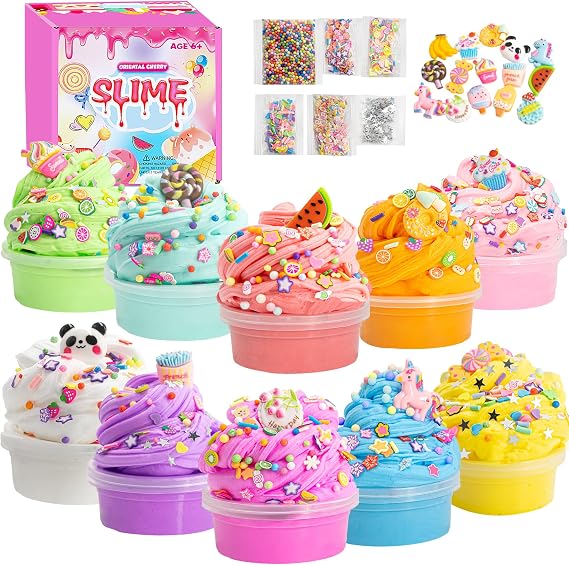 Slime Kit, 10 Pack Butter Slime with Fun Charms, Soft Slices, Foam Balls, Glitter - Girls Birthday Presents, Gifts for 6 7 8 9 10 Year Old Girls Boys, Arts and Crafts Kits for Kids Toys Age 6-12