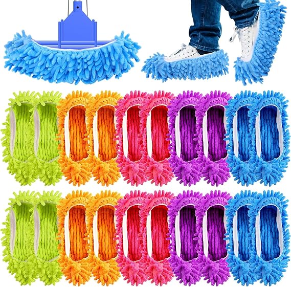Jeffbaubl 20 PCS Mop Slippers, Washable Reusable Mop Shoes, Mop Socks for Floor Cleaning, Microfiber Shoes Cover Cleaning Slippers, Multi Function Soft Dusting Slippers for Women Men House Kitchen