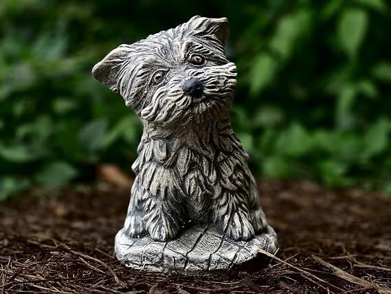 OLOMA Handmade Concrete Statue - Grey Stone Westie Dog Sculpture, Waterproof Outdoor Garden Ornament, Pet Memorial, 18 x 13 x 11 cm, 4 pounds