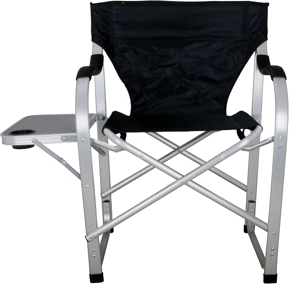 Stylish Camping SL1214 Black Heavy Duty Folding Camping Director Chair with Side Table