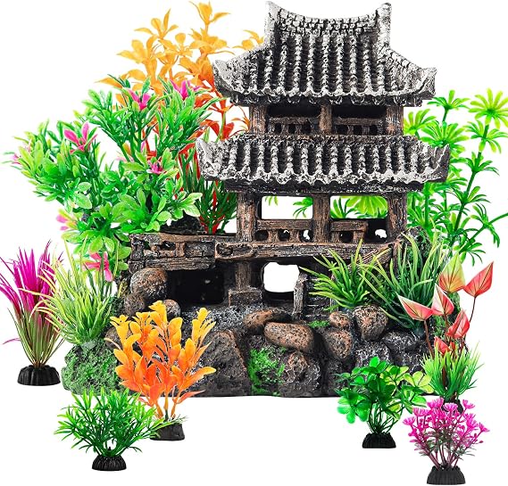 CousDUoBe 9Pcs Resin Castle Decorations Set,Realistic Fish Tank Castle with Eco-Friendly Design,Fish Tank Decorations Aquarium Accessories