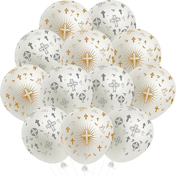 WATINC 36Pcs Cross God Bless Balloons, Baptism Party Decor Christening Confirmation Supplies, First Communion Decoration Religious Christian Balloon for Boy Girl Baby Shower Birthday Wedding (12 inch)