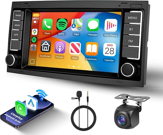 [2G+64G] Android Car Radio for VW Touareg 2004-2011 for Volkswagen T5 T6 Multivan 2004-2009 Wireless Carplay & Android Auto, 7 inch Touch Screen Bluetooth with Mirror Link GPS WiFi SWC FM/RDS/DSP