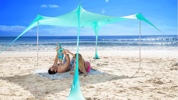 SUN NINJA Mini Beach Tent - UPF50+ Partial Shade Sun Shelter & Carry Bag - Camping or Beach Portable Pop Up Umbrella Alternative - Easy Set Up - 2.1x2.3 m (7x7.5 ft) - Green