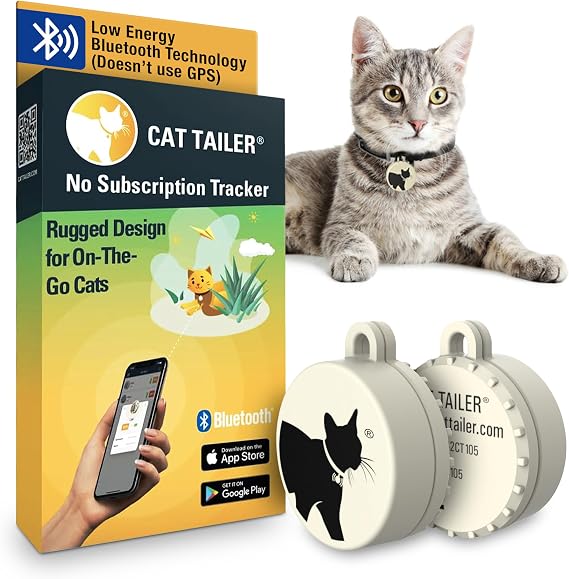 Cat Tracker - Small and Lightweight Waterproof Bluetooth Pet Collar Attachment, 328 Foot Range, Replaceable 6 Month Battery Life, Android/Apple iOS Compatible