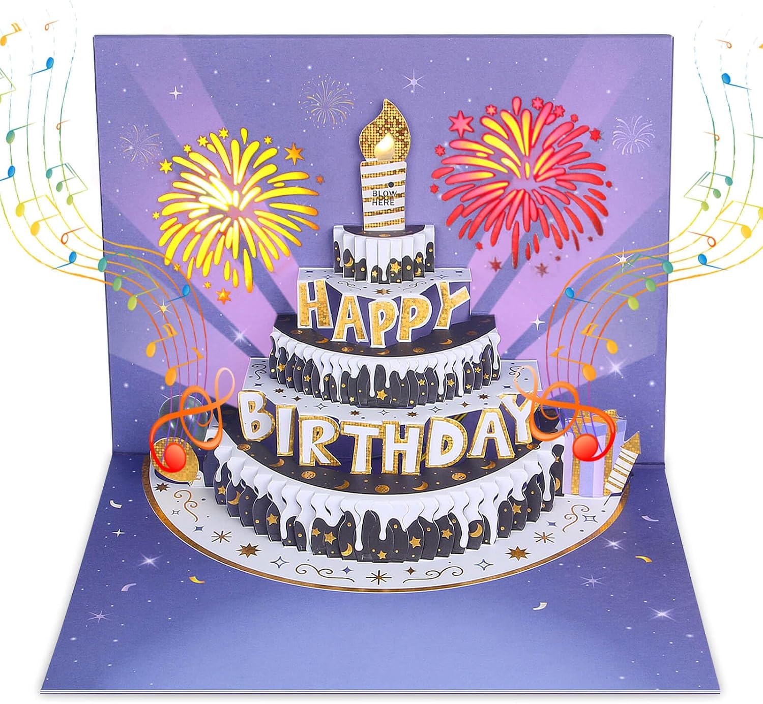 FALAMON Birthday Cards, LIGHTS & MUSIC 3D Pop Up Happy Birthday Card Gifts for Women or Men Greeting Cards With Envelopes for Mom, Dad,Friends