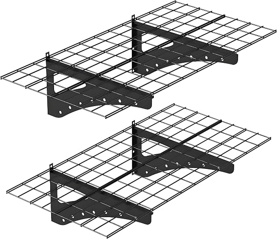 Garage Wall Shelving, 2-Pack 48x24 Inch, 4x2 Feet, Black Metal Mesh Shelf, Heavy Duty Industrial Grade Storage Shelf, Storage Room, Garage Shelving Wall Mounted