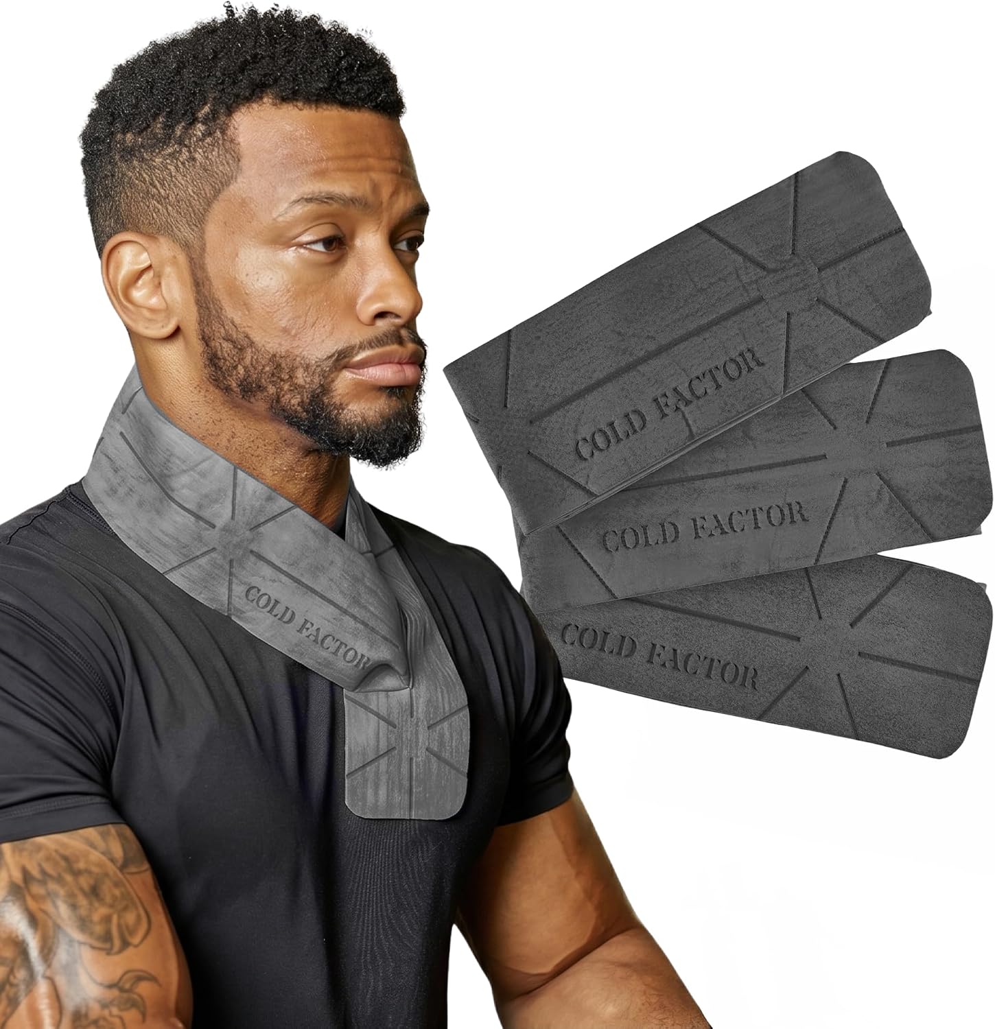 COLD FACTOR Mini Cooling Neck Towel - Cooling Towel for Running, Cold Towels for Sports, Golf, Construction and Hot Weather, Cool Towel, Sports Towels for Neck with UPF 50, 29.5" x 3" (3 Pack - Gray)