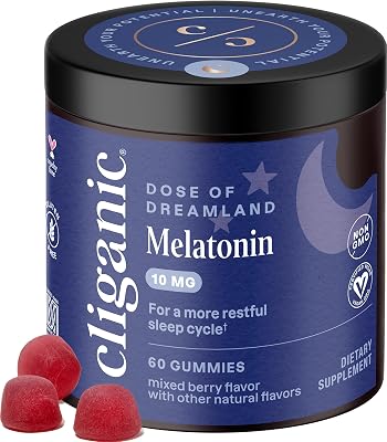 Cliganic Melatonin Gummies 10 mg, 60-Day Supply - Adult Sleep Aid, Berry Flavor, Vegan, Non-GMO, Kosher, Gluten-Free Supplement, Helps Regulate Circadian Rhythm & Promotes Peaceful Nights