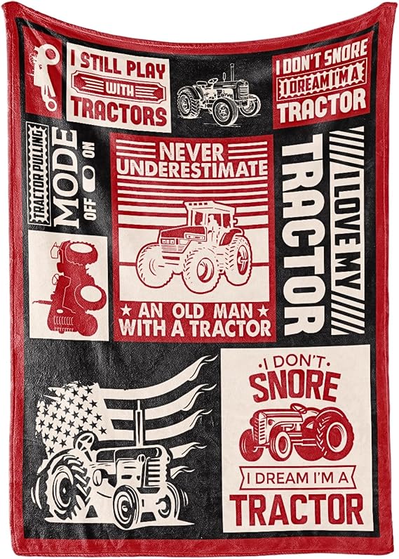 Huglanket Red Tractor Gifts Blanket, Farmer Theme Flannel Throw Blanket for Men, Funny Unique Birthday for Him/Her 50"*65"-Black