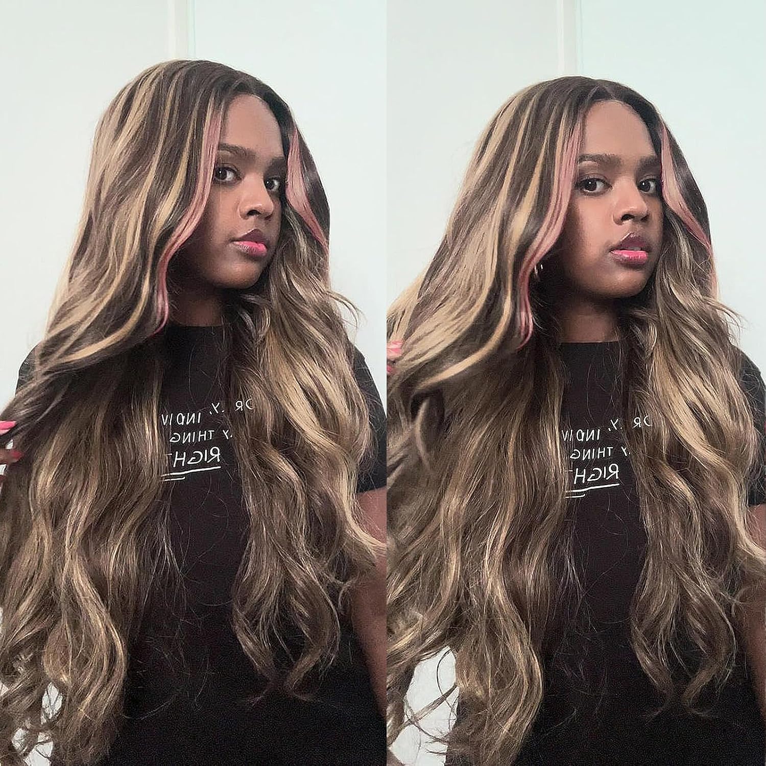 X-Tress 28" Lace Front Wig for Women - Highlight Moneypiece with Special Balayage Hair - Synthetic Wig - Natural Looking HD Lace Front - Pre Plucked - Glueless - Soft Hair Highlight Pink