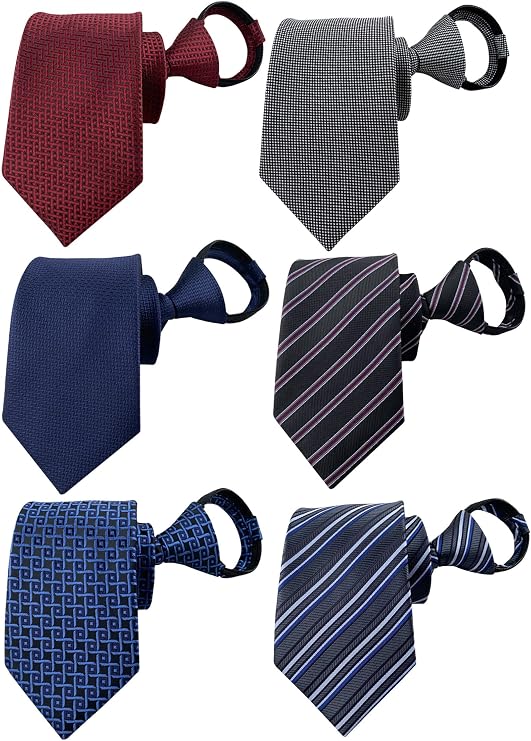 Pre-tied Ties for Men Zipper Adjustable Necktie 3.15'' for Business and Wedding 6 PCS