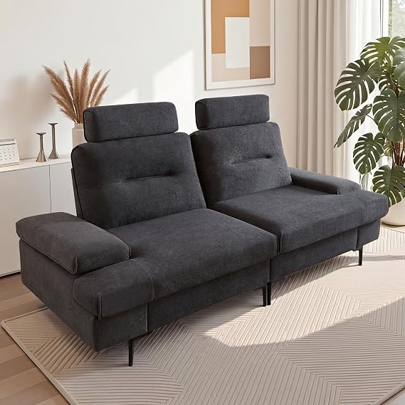 LUXOAK 220cm 3 Seater Sofa, Adjustable Seat Depth 53/84cm, Terry Fabric