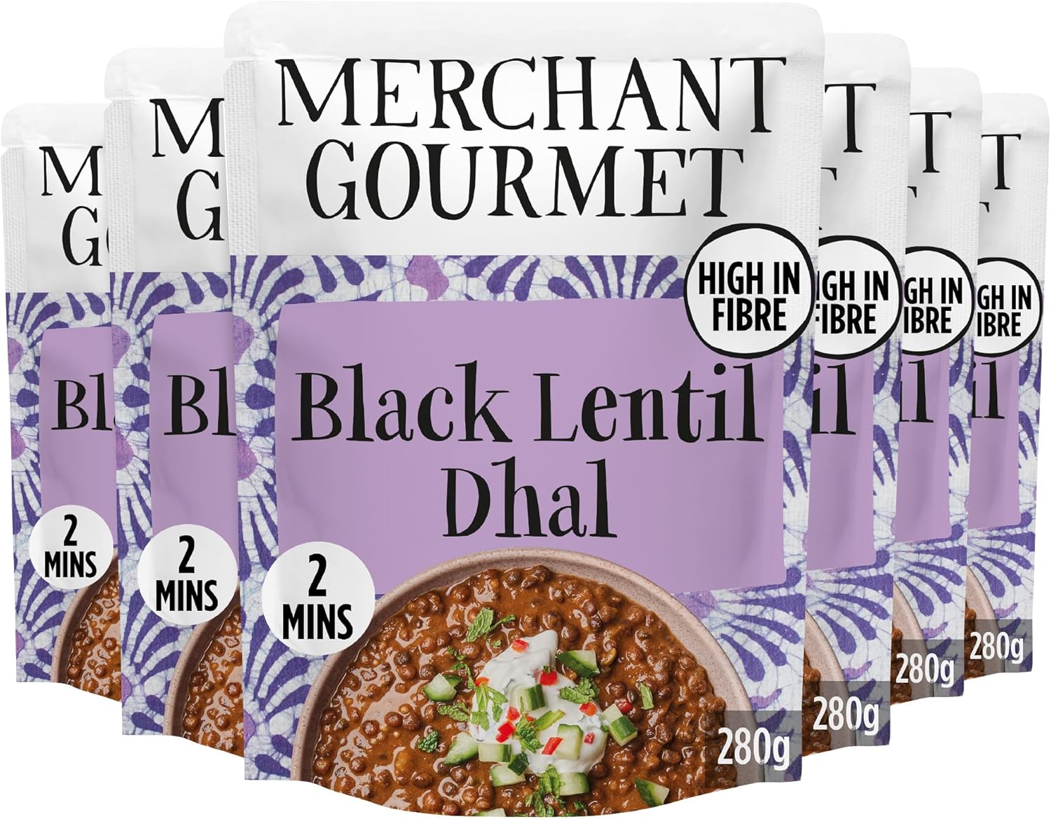 Merchant Gourmet Ready-to-eat Black Dhal, Pack of 6 x 280g Pouches - Source of Protein, High Fibre, Vegan. Cooked with Black Lentils & Coconut Cream, Plant-Based Ready-Meal Option