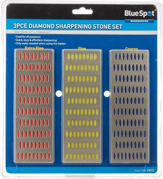 Blue Spot Tools Diamond Sharpening Whetstone Set, 3-Piece (Extra Fine, Fine, Coarse Grit, 6 x 2-Inch, Blue)
