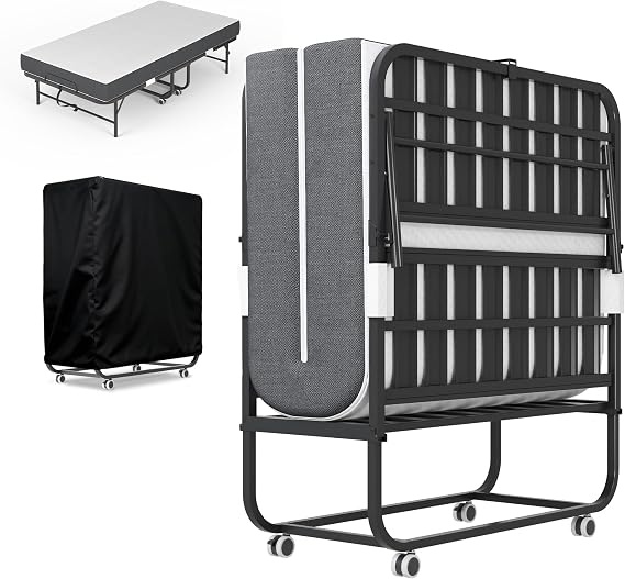 Folding Bed with Mattress,5-Inch Memory Foam Foldable Bed for Adults,500lbs Capacity Rollaway Bed with Storage Cover and Sturdy Metal Frame,Space Saving Portable Guest Bed,75"*37.4"