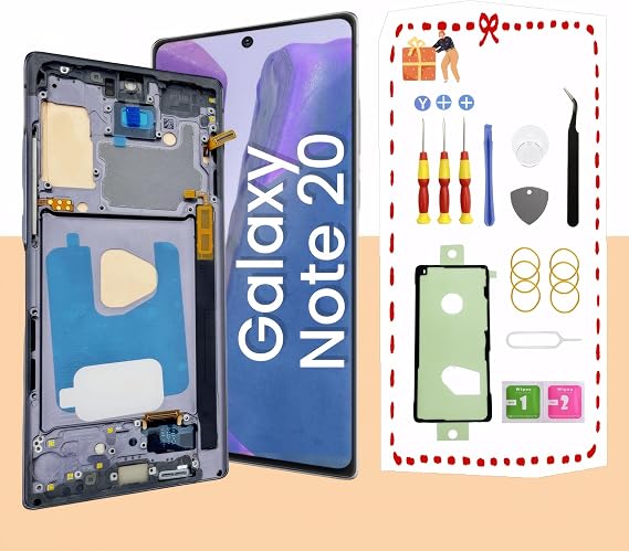 AMOLED Galaxy Note20 5G LCD Display Screen Assembly Replacement 4G for Samsung Note 20 Touch Digitizer Screen with Frame Toolkits N981U N981W (Gray)