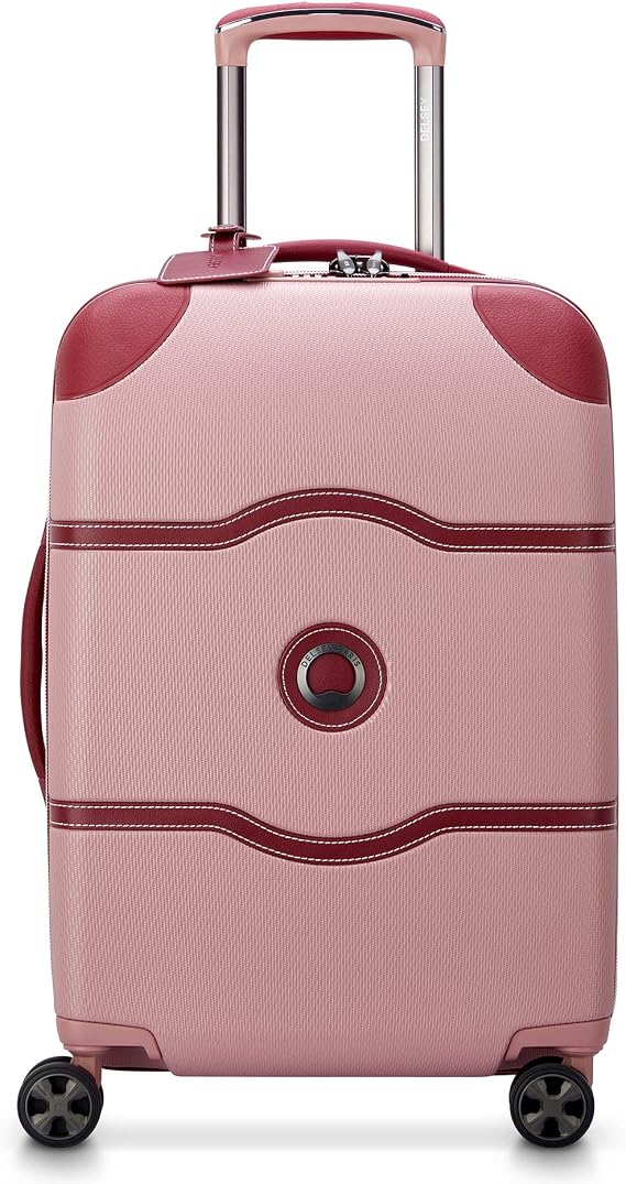 DELSEY PARIS Chatelet Air 2.0, 20 Inch Carry-On Plus Luggage, Pink | Carry On Suitcase, Hardside, Premium Lightweight Polycarbonate, Dual-Density Spinner Wheels, USB Port, TSA Lock