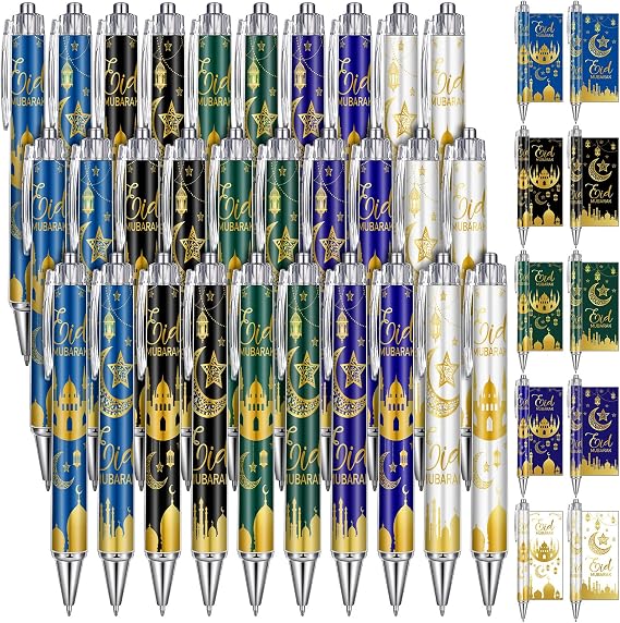 Sayglossy 30 Pcs Eid Mubarak Pens Bulk Ramadan Gifts Mubarak Ballpoint Pens Eid Party Favors Arabic Novelty Muslim Gifts Islamic Goody Bag Stuffers(Multicolor)