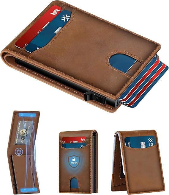 Card Wallet For Men Slim Minimalist: Smart Rfid Front Pocket Pop Up Wallets