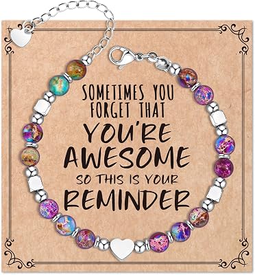 Desimtion Healing Natural Stone Bracelets for Women Girls, Sometimes You Forget Youre Awesome -Christmas Gifts for Women Teen Girls, Best Friend Birthday Gifts for Women Friendship Bracelets