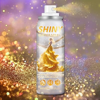 Body Glitter Spray Glitter Hairspray Quick-Drying Long Lasting Gold Glitter Spray for Festival Music Concert Prom Party, 2.11 Fl Oz-Gold