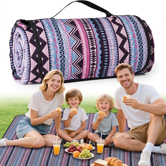 Picnic Blanket Waterproof, 200x200cm 3-Layer Beach Camping Outdoor Mat