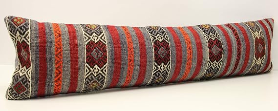 King Size Kilim Pillow Cover 12x47 inch (30x120 cm) Bedding Lumbar Nomadic Kilim Pillow Cover