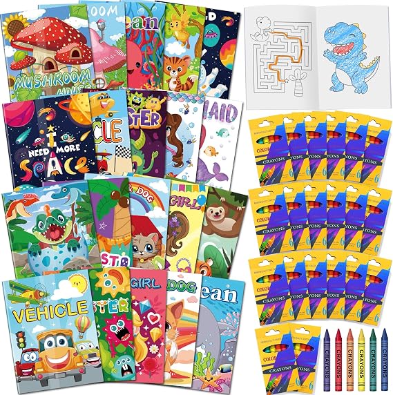 Elfew 20 Set Small Colouring Books with Crayons for Kids 2-4, Party Favours | Bulk Colouring Set, Goodie Bag Stuffers, Classroom Back to School Supplies, Party Bag Fillers, Bulk Colouring Books