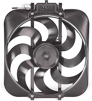 Flex-A-Lite Black Magic S-Blade Reversible Electric Fan With Adjustable Thermostat Controller, Pusher-Puller Fan (160), Car Accessories, 15 Inches