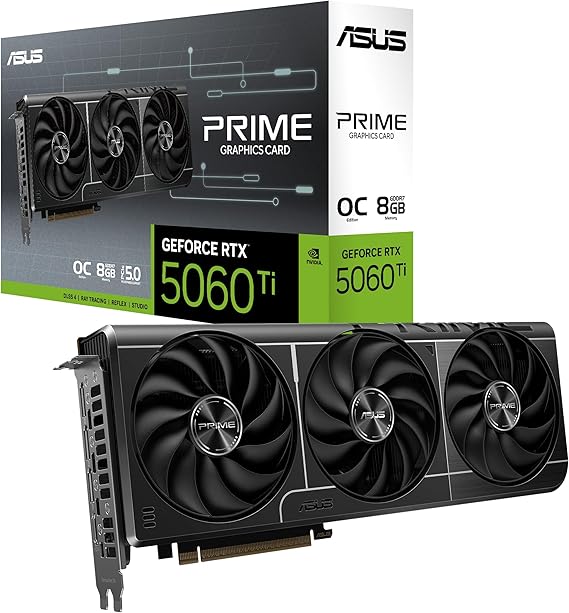 ASUS SFF-Ready Prime NVIDIA GeForce RTXTM 5060 Ti 8GB GDDR7 OC Edition Graphics Card (PCIe 5.0, 8GB GDDR7, HDMI/DP 2.1, 2.5-Slot, Axial-tech Fans, Dual BIOS),