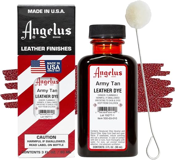 Angelus Leather Dye, Permanent Leather Dye for Shoes, Boots, Bags, Crafts, Furniture, More - 3 fl oz, Army Tan