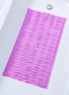 Bamboo Non-Slip Bath Tub Mat - Non-Toxic - Safe, Clean, Machine-Washable, Superior Grip & Drainage - Non-Slip Bath Mat - Vinyl - for SmoothNon-Textured Tubs Only - Transparent Pink