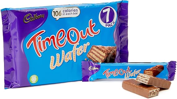 Cadbury Timeout Multipack, OFFICIAL, Individual Chocolate-Covered Wafer Bars with Rippled Layers of Chocolate, 7 x 20.2 g