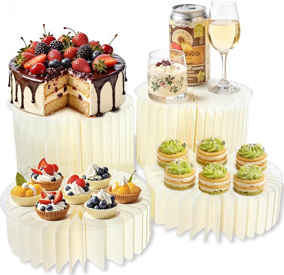 4Pcs Foldable Food Risers for Buffet Table, Dual Height 4" & 8" | Roman Column Display Stands, Cylinder Stands for Party, Dessert Table Display Set, Display Risers for Cake, Cupcake, Catering