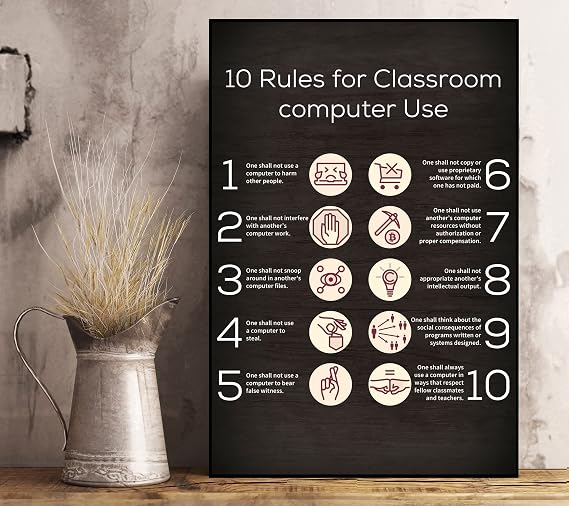 Jinniee 10 rules Technology Classroom Decor Computer Science Poster For Lab Decorations Wall Art Cool Wall Art Print Poster