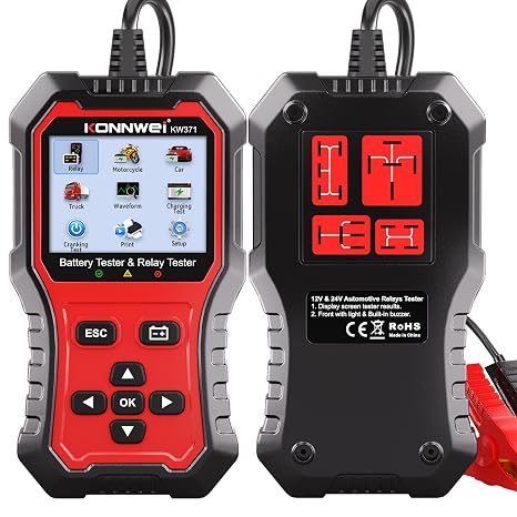 KONNWEI KW371 6V/12V/24V Battery Tester & 4/5Pin Relay Tester 2 in 1