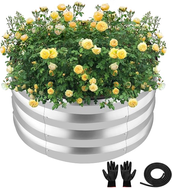ZXZYHFTY Round Raised Garden Bed Set, 3 Pack, 2 x 2 x 1 Ft, Silver | 0.6 mm Thick Galvanized Steel Helps Hold Its Shape Under Wet Soil Pressure for Vegetables, Flowers and Herbs