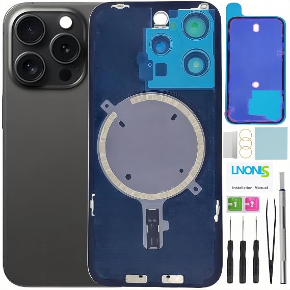 15 Pro Back Glass Replacement for iPhone 15 Pro Rear Back Cover Glass Waterproof and Camera Lens+Professional Repair Tool Kit (Black Titanium)