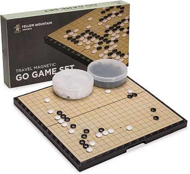 Yellow Mountain Imports Large Magnetic 19x19 Go Game Set Board (14.6-Inch) with Single Convex Stones - Folding, Portable, and Travel Ready Set