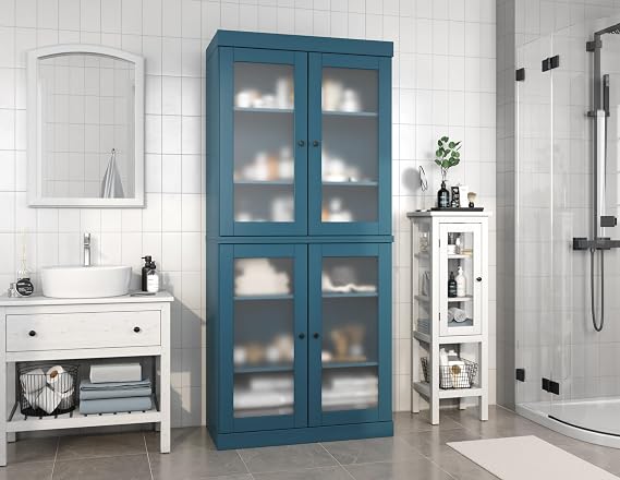 Palace Imports 100% Solid Wood 32"" Bathroom Storage Cabinet with Frosted Glass Doors & Adjustable Shelves
