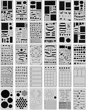 30 PCS Journal Stencils, Planner Stencils for Junk Journal Notebook Diary Scrapbook DIY Drawing Template Journal Stencil 4x7 Inch