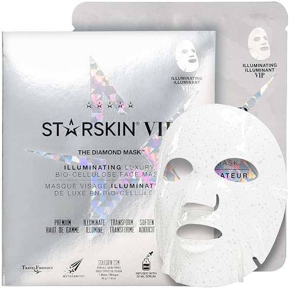 STARSKIN - Premium Korean Skin Care Bio-Cellulose Face Mask - Formulated with Fermented, Vitamin-Rich Coconut Juice - Soaked in Creamy Serum infused with Diamond Dust and Rare Botanicals - 40g, 1.4 Oz