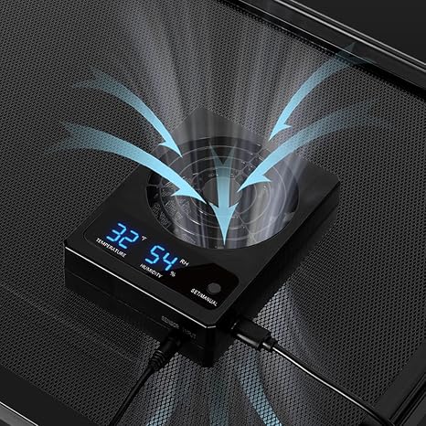 Reptile Terrarium Thermometer Hygrometer with Dehumidifier Ventilation Fan for Pet Rearing Box Reptile Tank LED Digital Thermometer and Humidity Gauge for Snake Bearded Dragon Gecko